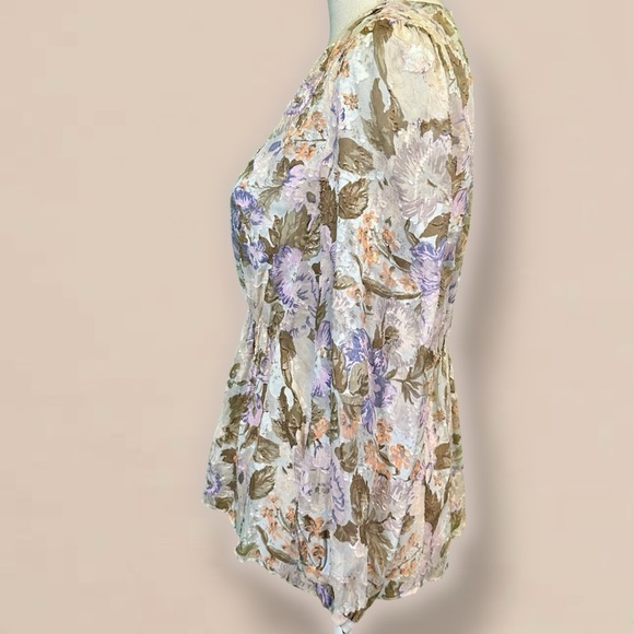 Rebecca Taylor ‘Penelope’ Purple Floral Print Top with Gathered Waist Size 4 - Picture 9 of 16
